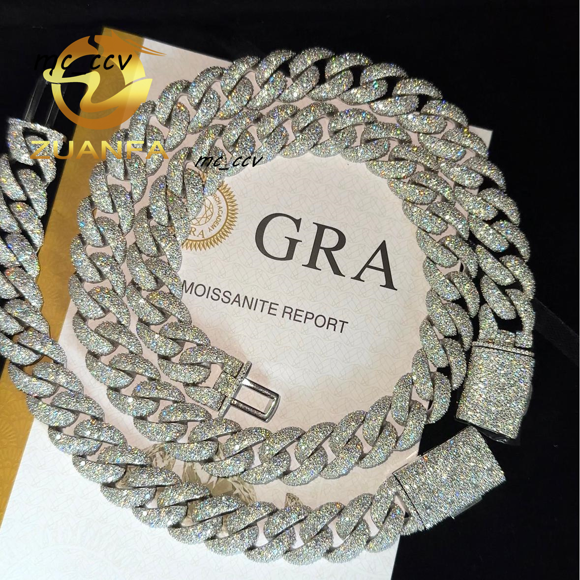 925 Silver Cuban Link Chain Moissanite Diamond Hip Hop Jewelry 14mm Mosaic Setting Cuban Link Moissanite Pass Diamond Tester