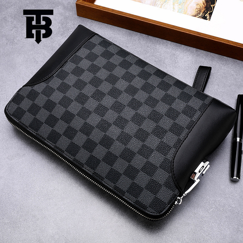 Free Shipping Designer Luxury Men's Handbag New Fashion Grid Password Lock Anti-theft Large Capacity Mobile Phone Bag Business Handheld Bag Walle