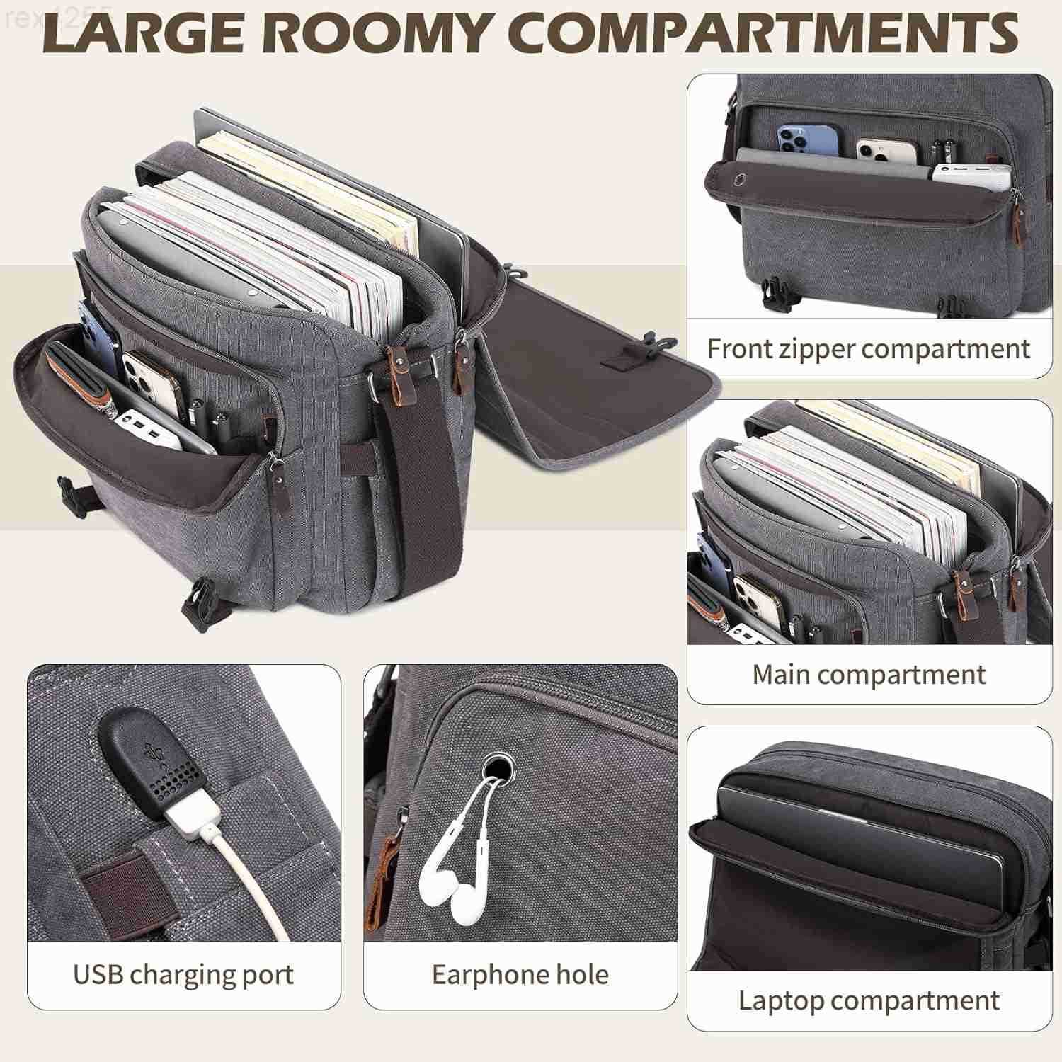 Messenger Bag 156 Inch Waterproof Genuine Leather Waxed Canvas Briefcase Large Leather Computer Laptop BagW250905