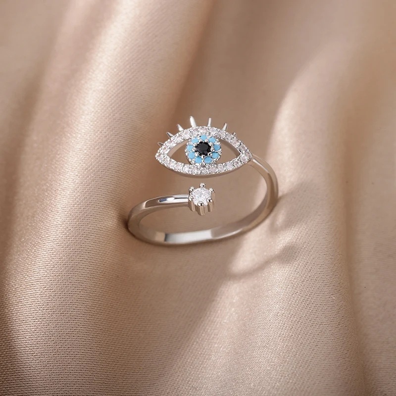 Luxury Brand Designer Jewelry European And American Foreign Trade Jewelry Devil's Eye Blue Eyes Inlaid Diamond Open Ring Personality Fashion Earr