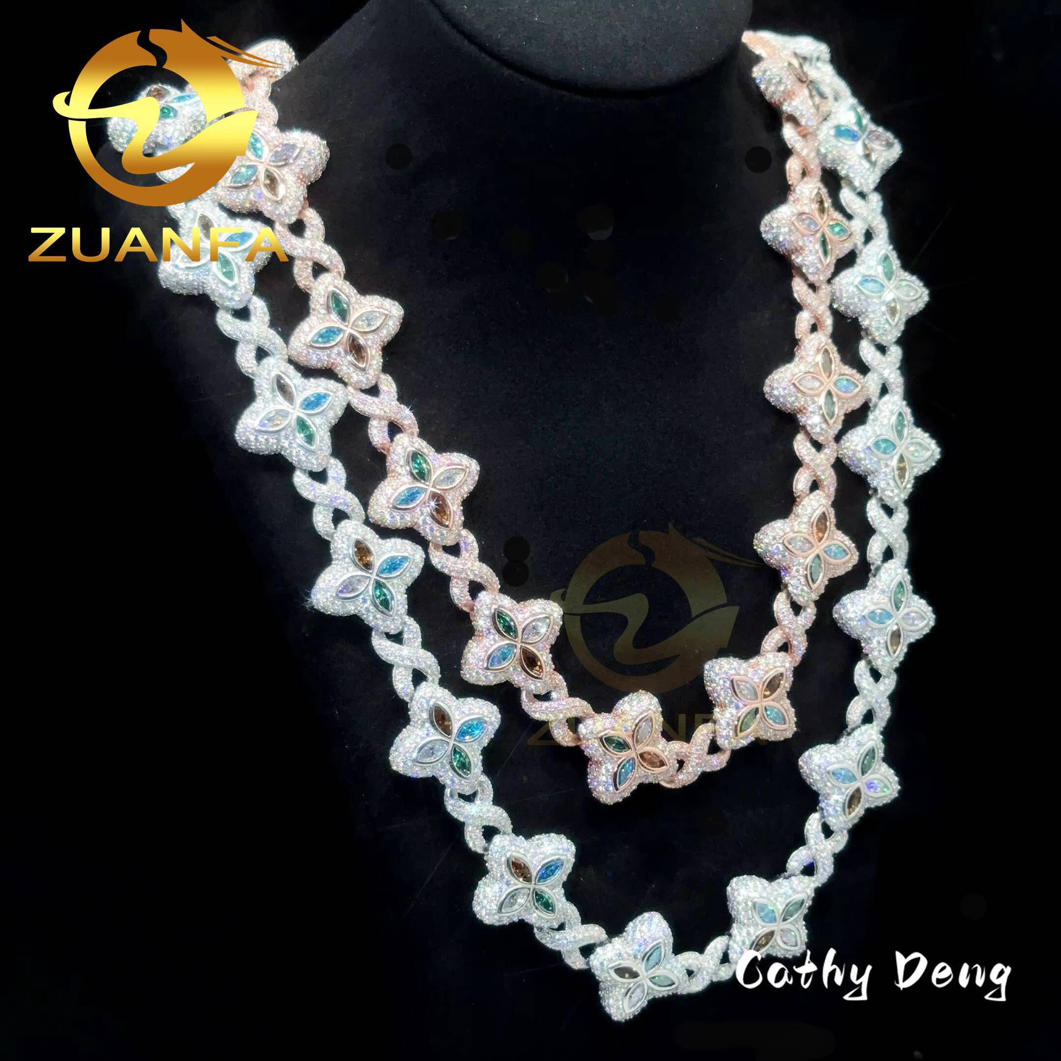 2025 Luxury Color Moissanite Hip Hop Jewelry Marquise Natural Diamond Cuban Link Chain 925 Silver Iced Out Cuban Bracelet Necklace