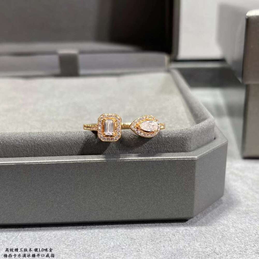 Mesi Card for Women, Water Drop Sugar Cube Full Diamond Inlaid Adjustable Fashionable Versatile Rose Gold Unisex Couple Ring