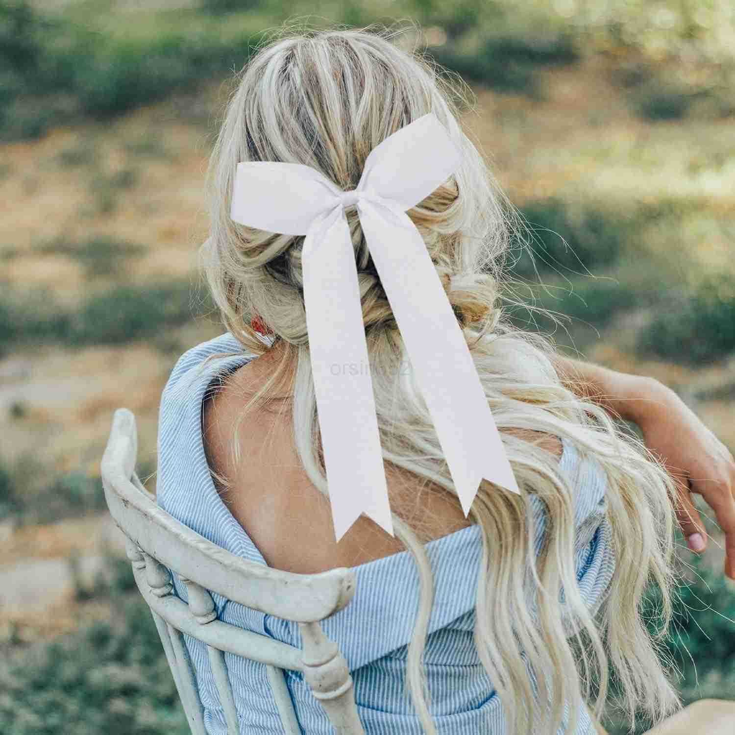 16Pcs Cheerleading Bows Long Tail Skinny Cheer Hair Bows Grosgrain Ribbon Elastic Bands Handmade Ponytail Holder for Cheerleading Girls School College