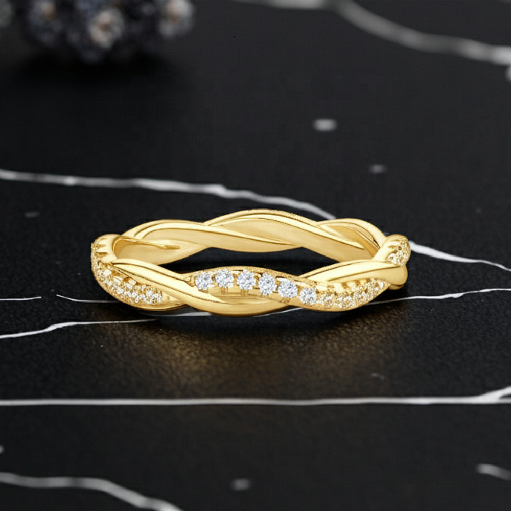 925 Silver 13mm Round Cut D Color Moissanite Wedding Twist Shank Band Ring for Women Full Eternity Design Promise Jewelry