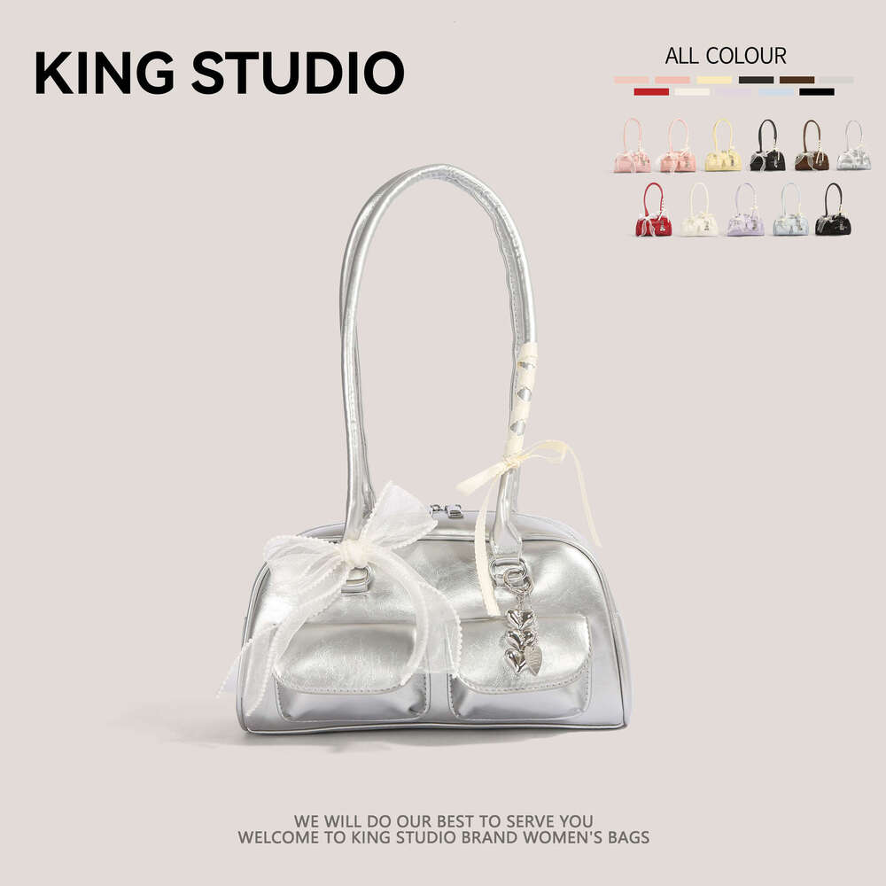 DHEssentials 2025 Korean Influencer Bowling Bag - Large Capacity Underarm Crossbody Boston Bag with Scarf Charm