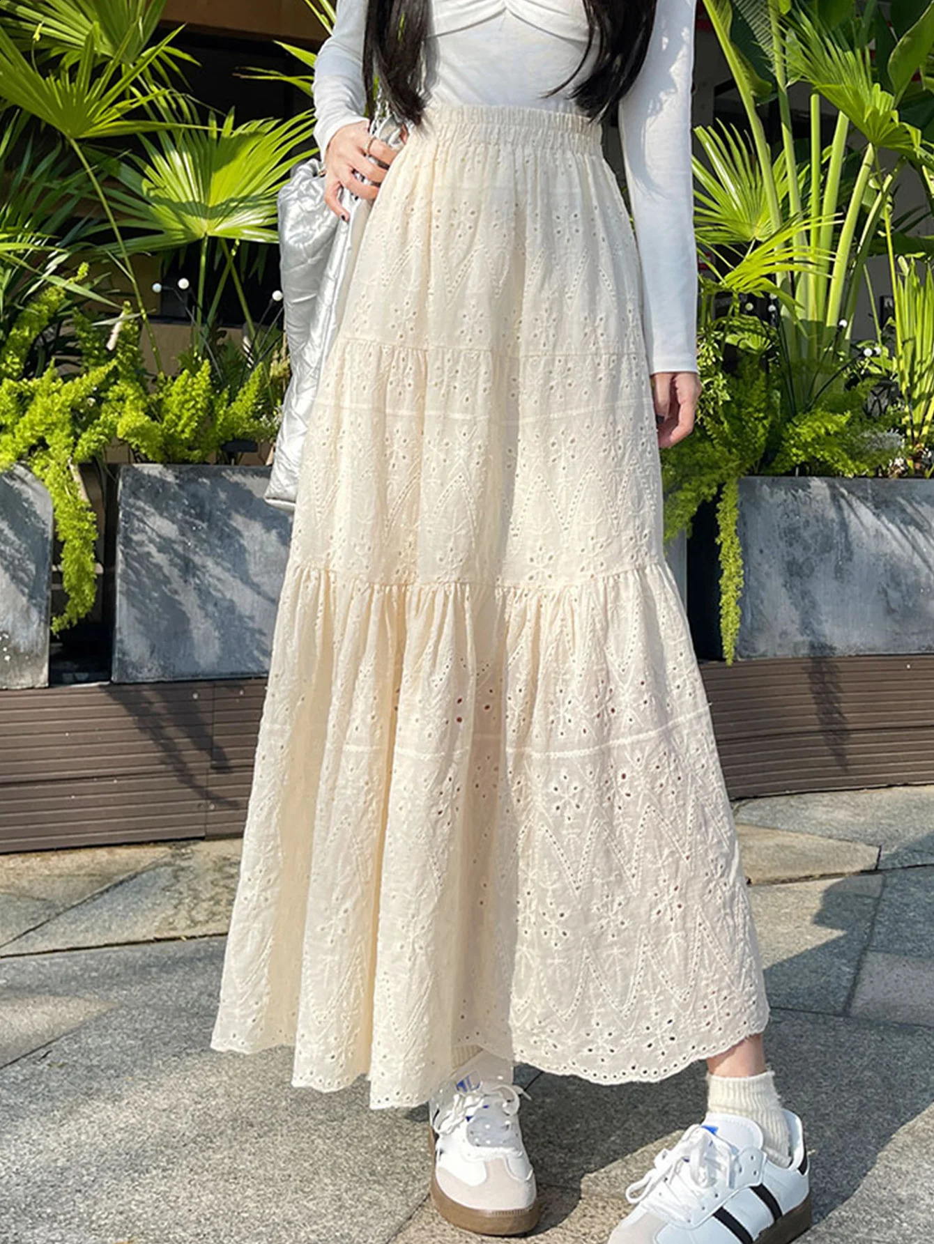 Sweety In Dresses Summer Pleated Long Skirts Girl Aline Elastic Waist Fairy Tiered Skirt Women Solid Color Womens 250905