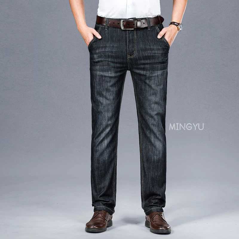 Brand Clothing High Quality Summer Cotton Mens Jeans Classic Business Straight Denim Black Pants Work Trouser Male Plus size 40 W250905