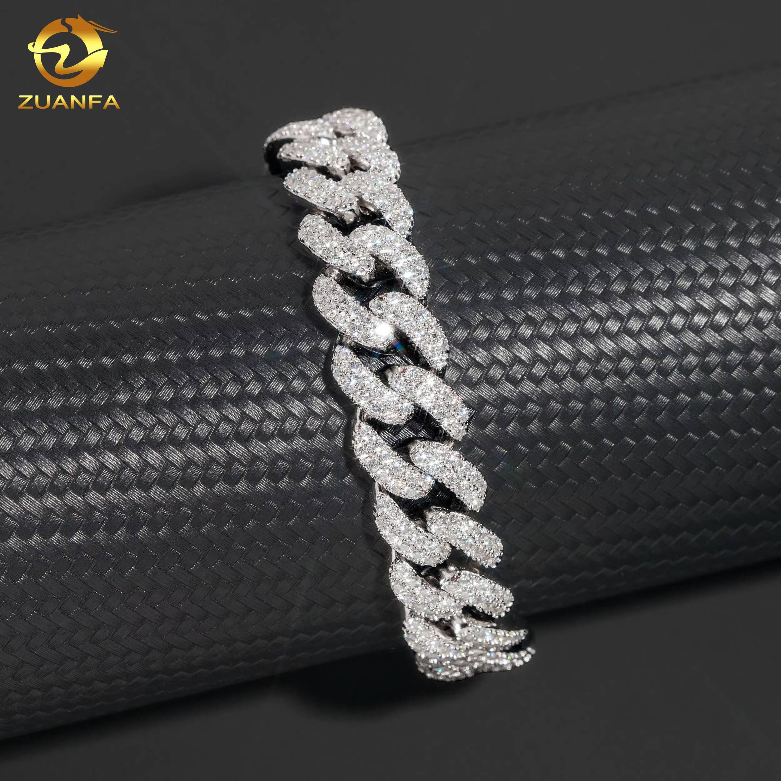 Top Quality VVS Diamond Solid 925 Silver Two Row 13MM Moissanite Cuban Link Bracelet