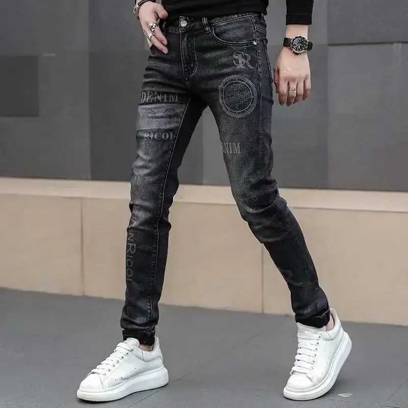 New Spring Autumn Washed Designer Clothes Boyfriend Black FASHION Korean Vintage Cargo Slim Stretch Embroidery Jeans Trousers W250905