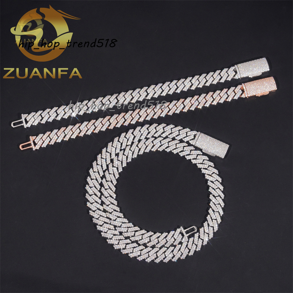 12mm 2Row Moissanite Hip Hop Jewelry 925 Sterling Silver Cuban Link Chain for Men Moissanite Link Pass Diamond Tester