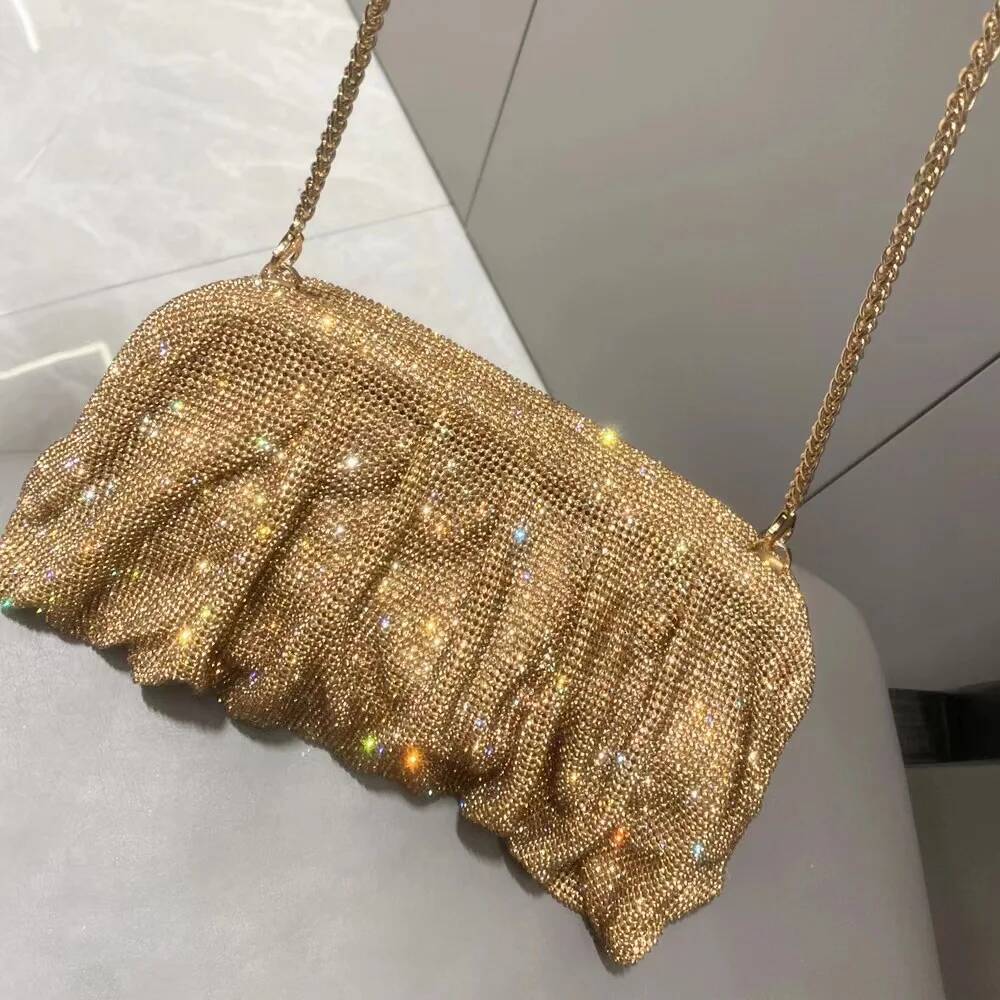 Shiny Sier Rhinestone Clutch Bags Women 2023 Designer Trending Boutique Folds Crystal Purses and Handbags Wedding Party