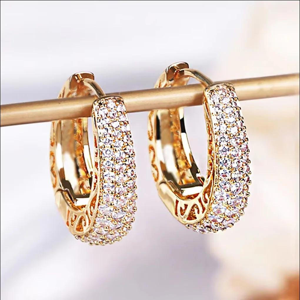 Huitan Hollow Gold Color Hoop Earrings for Women Paved CZ Stone Trendy Female Circle Earrings Statement Jewelry 250904