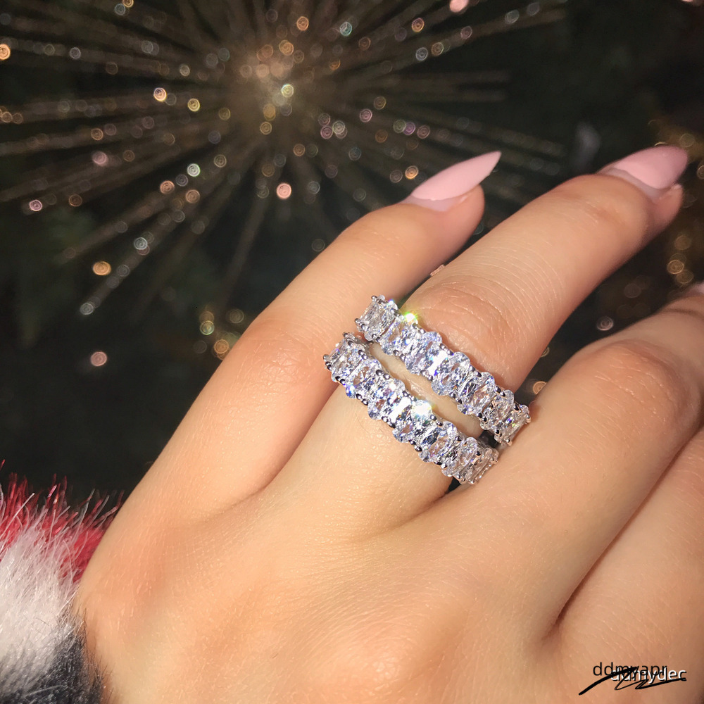 Top Selling Never Fade Sparkling Jewelry Sterling Sier Princess Cut White Topaz CZ Dia Promise ddmydec Wedding Bridal Ring Gift ddmydec
