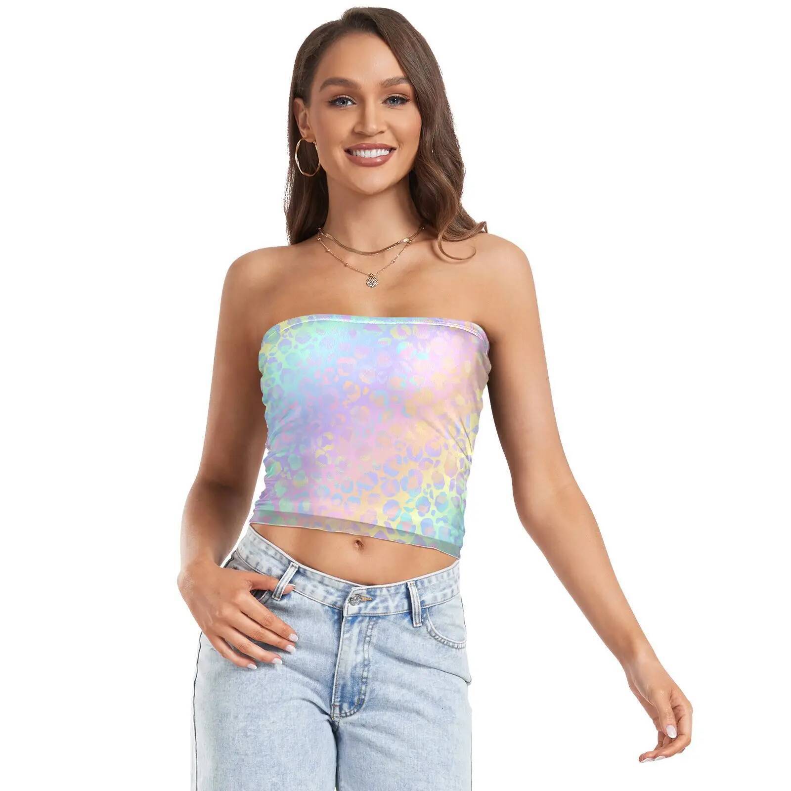 New Womens Sexy Strapless Off Shoulder Crop Tube Top Leopard Print Stretchy Bandeau Seamless Casual Basic Breast Wrap