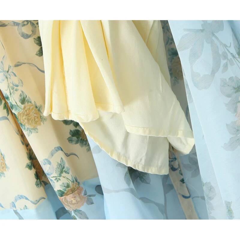 2025 design Decal Printed Bohemian Summer Dress Women's Retro Fluffy Sleeves A-line Midi Chiffon Dress Fashion Women's Vacation Robe Designe