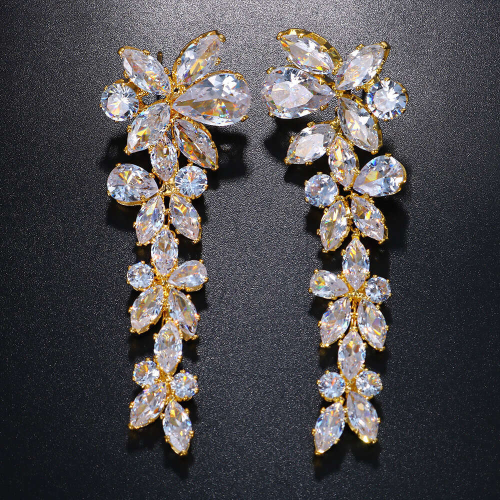 DHpet Stylish Long Drop Earrings with a Touch of Luxury - Bridal - Ready Full - Set Zircon Earrings