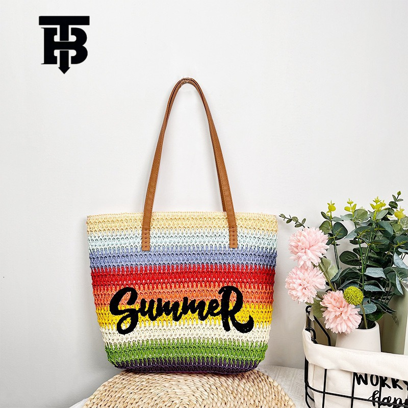 TB BHULAMTE Designer Bag Summer Hot Sale Woven Embroidered Beach Bag Tote Bag Large Capacity Shoulder Travel Bag Luxury Bag Straw Bag New Cross-border