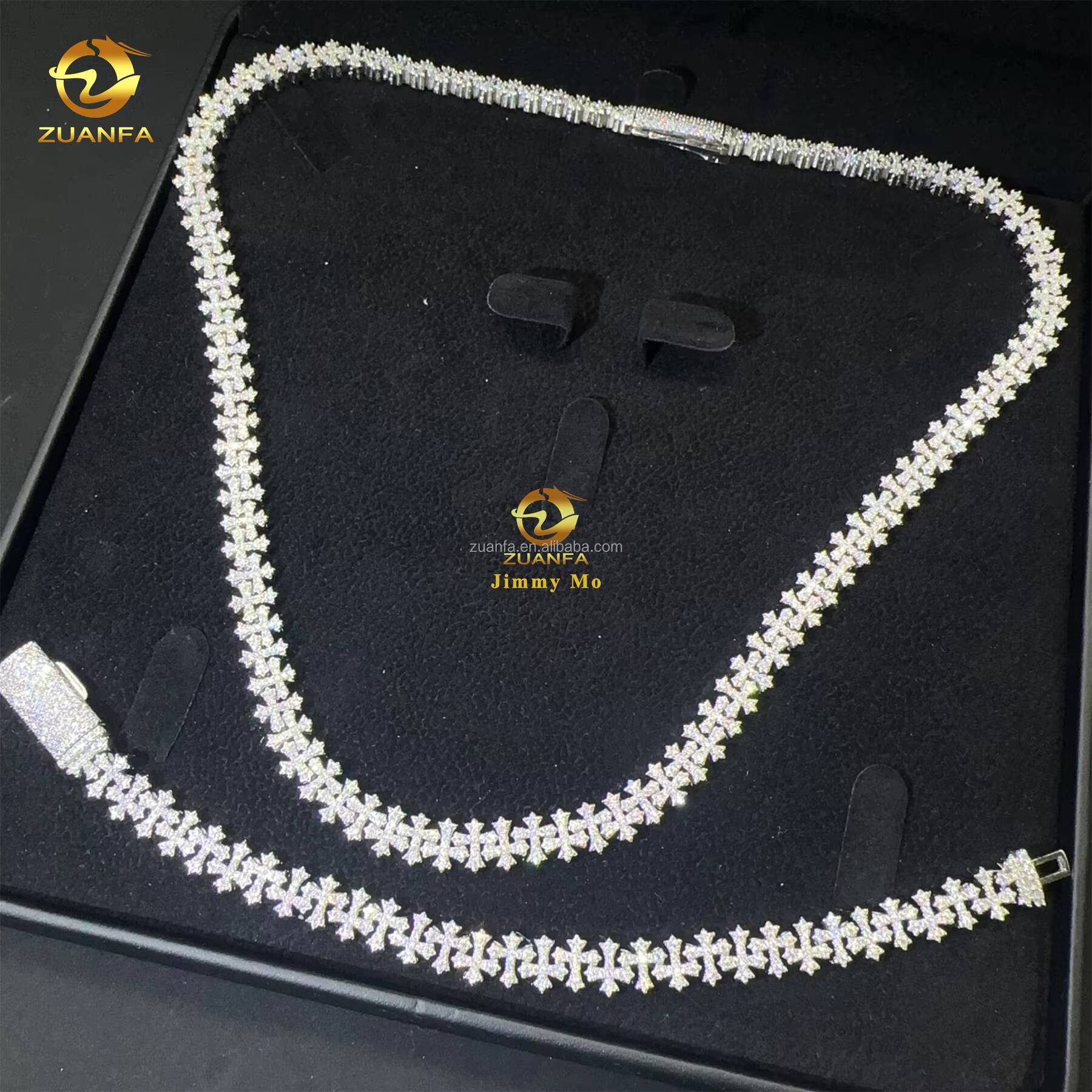 New Design Fashion Pass Tester 925 Solid Silver Cross Shape Iced Out Hip Hop VVS1 Moissanite Cuban Link Chain Bracelets