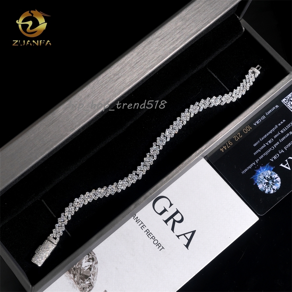 7mm 1Row High Quality Moissanite Diamond Hip Hop Bracelet 925 Silver Iced Out Cuban Link Bracelet With GRA Certificate
