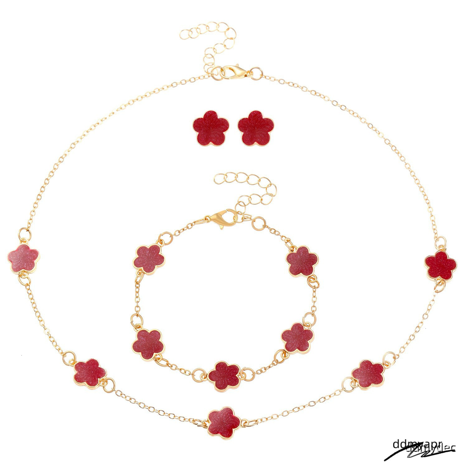Chic Floral Accents - Complete Matching Bracelet/Necklace With Delicate Five ddmydec Petal Design ddmydec