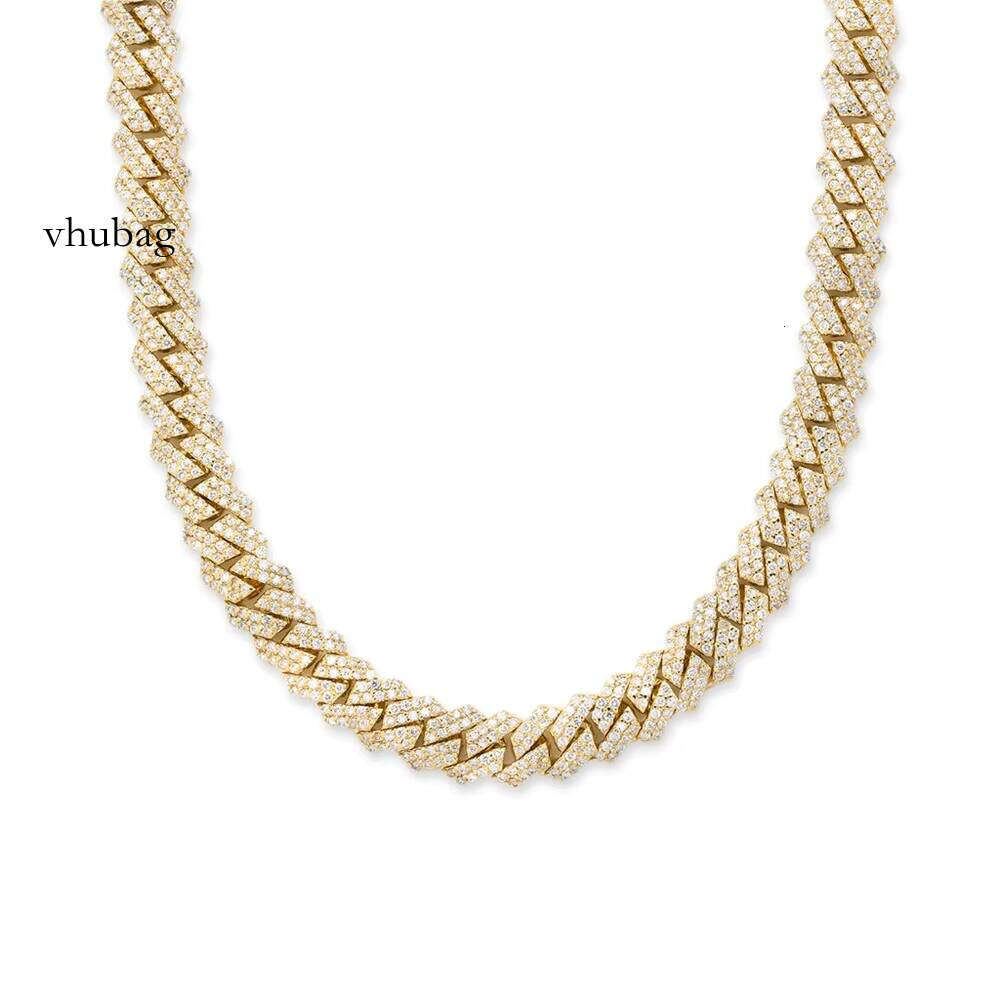 High Quality Hip Hop Iced Out Round Cut Moissanite Dia With Sier Cuban Link Chain For Wedding Party Wear