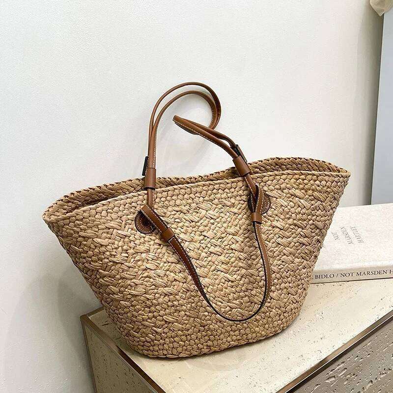 Rattan Large Capacity Casual Tote Designer Wicker Woven Women Handbags Summer Beach Straw Bag Lady Travel Big Basket Purses