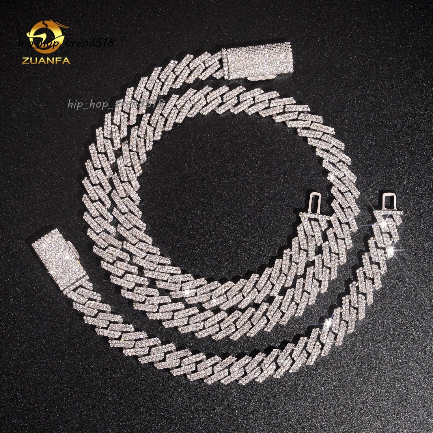 Hot Sale Straight 12mm Two Row Hip Hop Iced Out 925 Sterling Silver Moissanite Necklace Cuban Link Chain