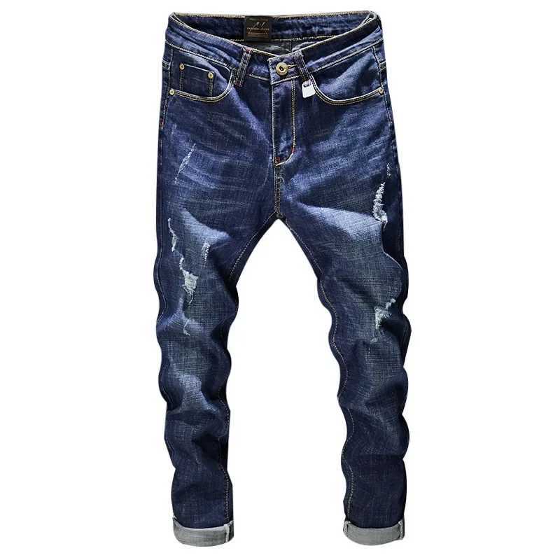 Trendy CrossBorder Elasticity Jeans New Season Mens Hole Fashion Korean Style Casual Slims Smooth Your Silhouette Small Foot D W250905