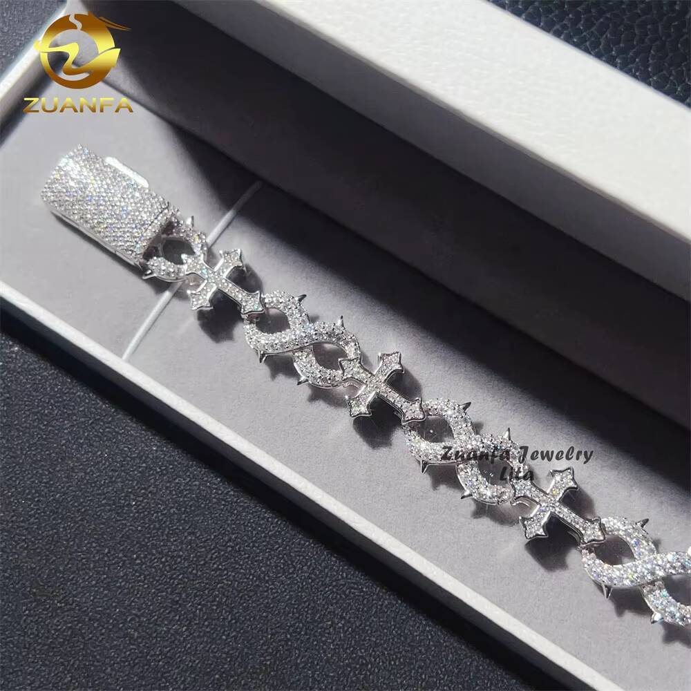 New Fashion Hip Hop Style 13MM 925 Sterling Silver Infinity Mixed Cross Iced Out Moissanite Bracelet