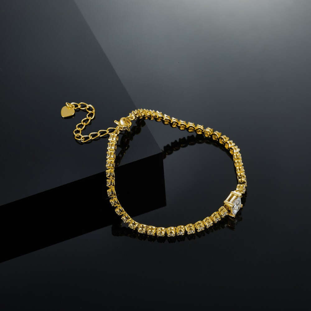 Hot Sale Square Dia Tennis Chain Customized Moissanite Sier Link Classic Bracelet