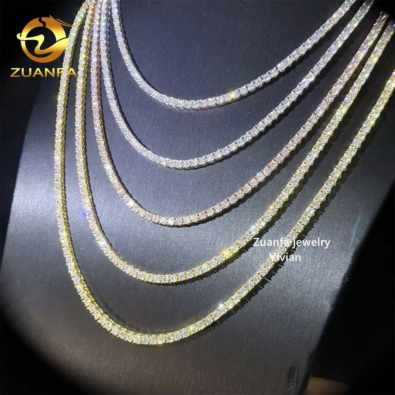 3mm VVS Moissanite Diamond 925 Sterling Silver Pass Lab Grown Diamond Jewelry Tester Tennis Chain Men Bracelet Necklace