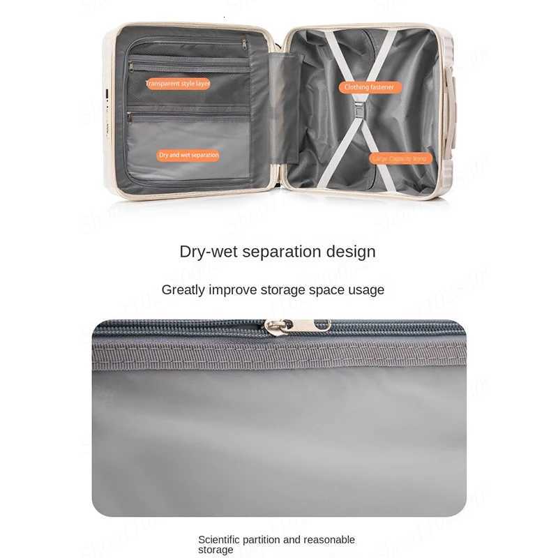 Multifunction front opening 18 small trolley case password suitcase Cabin travel bag USB charging luggage suitcases on wheels Z250905