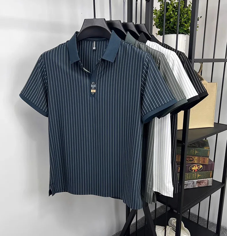 striped n mens short sleeve fashionable polo shirt summer cool and breathable casual lapel golf Tshirt 250905