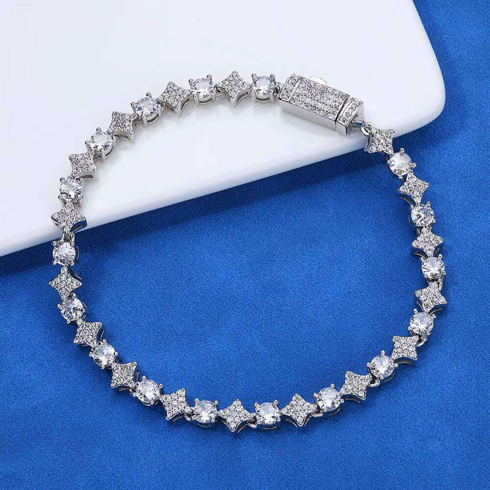 Hip Hop 6mm Sparkling Moissanite Star Dia Sterling Sier Tennis Bracelet