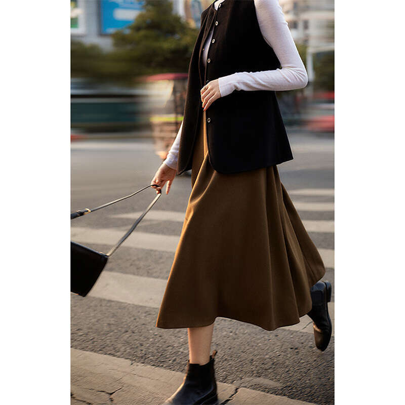 French High-Waisted Flared Midi Skirt, New Fashion Women's Clothing For Spring Autumn, Autumn And Winter Long Skirt B5