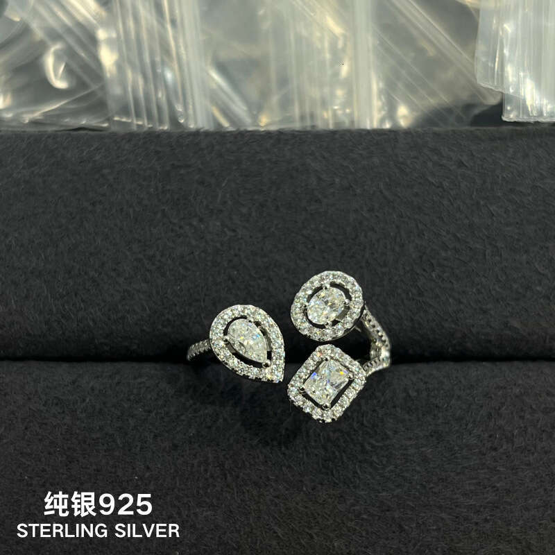 Open Ring for Women, Messi Card, Water Drop, Sugar Cube, Three Diamonds, Irregular, Light Luxury, Simple, Elegant, Unique Design