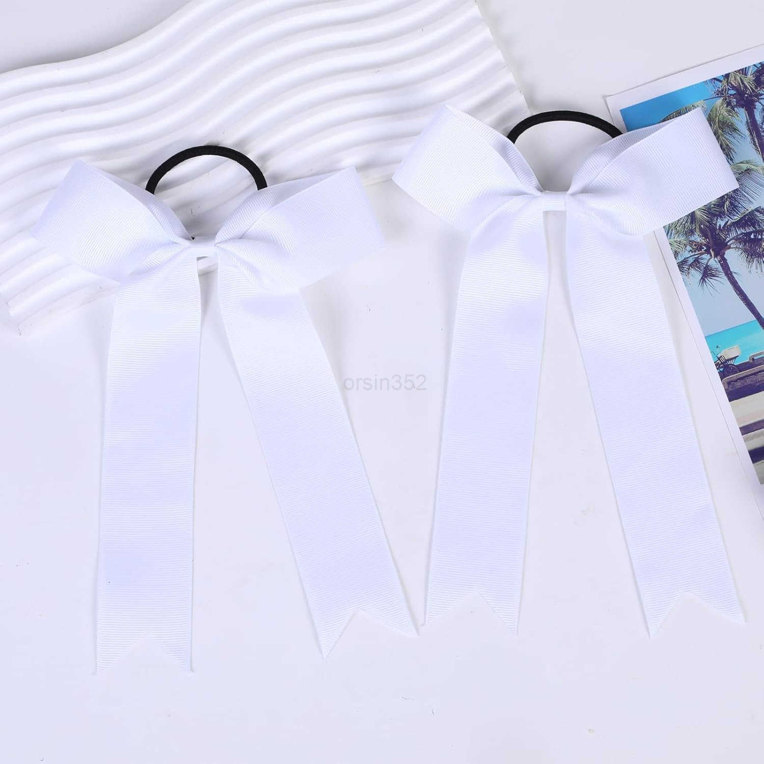 16Pcs Cheerleading Bows Long Tail Skinny Cheer Hair Bows Grosgrain Ribbon Elastic Bands Handmade Ponytail Holder for Cheerleading Girls School College