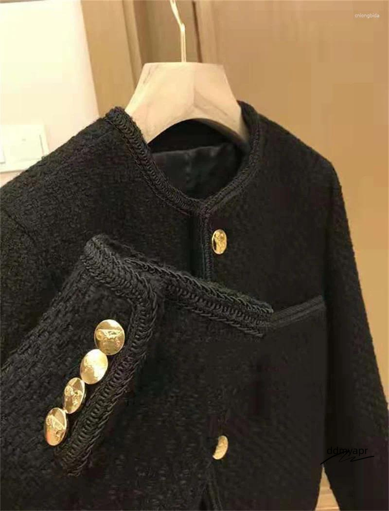 Women's Jackets Women Jacket Woman Clothing Spring And Autumn ddmyday Black Fragrance Single-Breasted Round Neck Short ddmyday ddmyday ddmyday dd