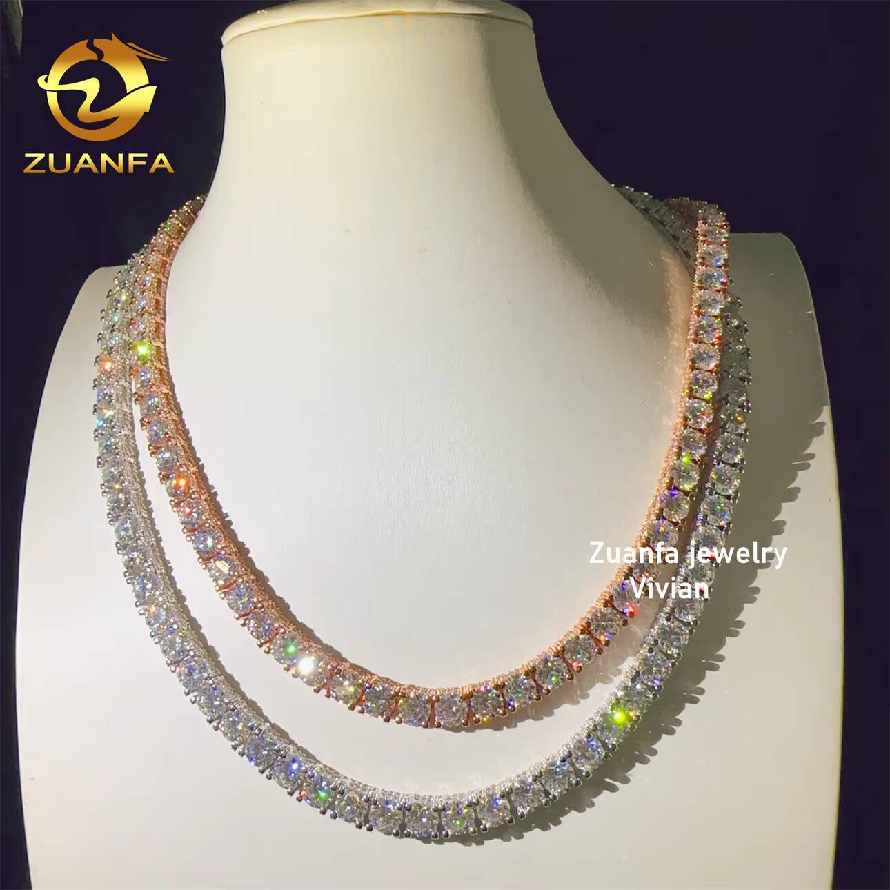 VVS Moissanite Diamond 925 Sterling Silver Pass Lab Grown Diamond Hip Hop Jewelry Moissanite Tennis Chain Tennis Chain Necklace