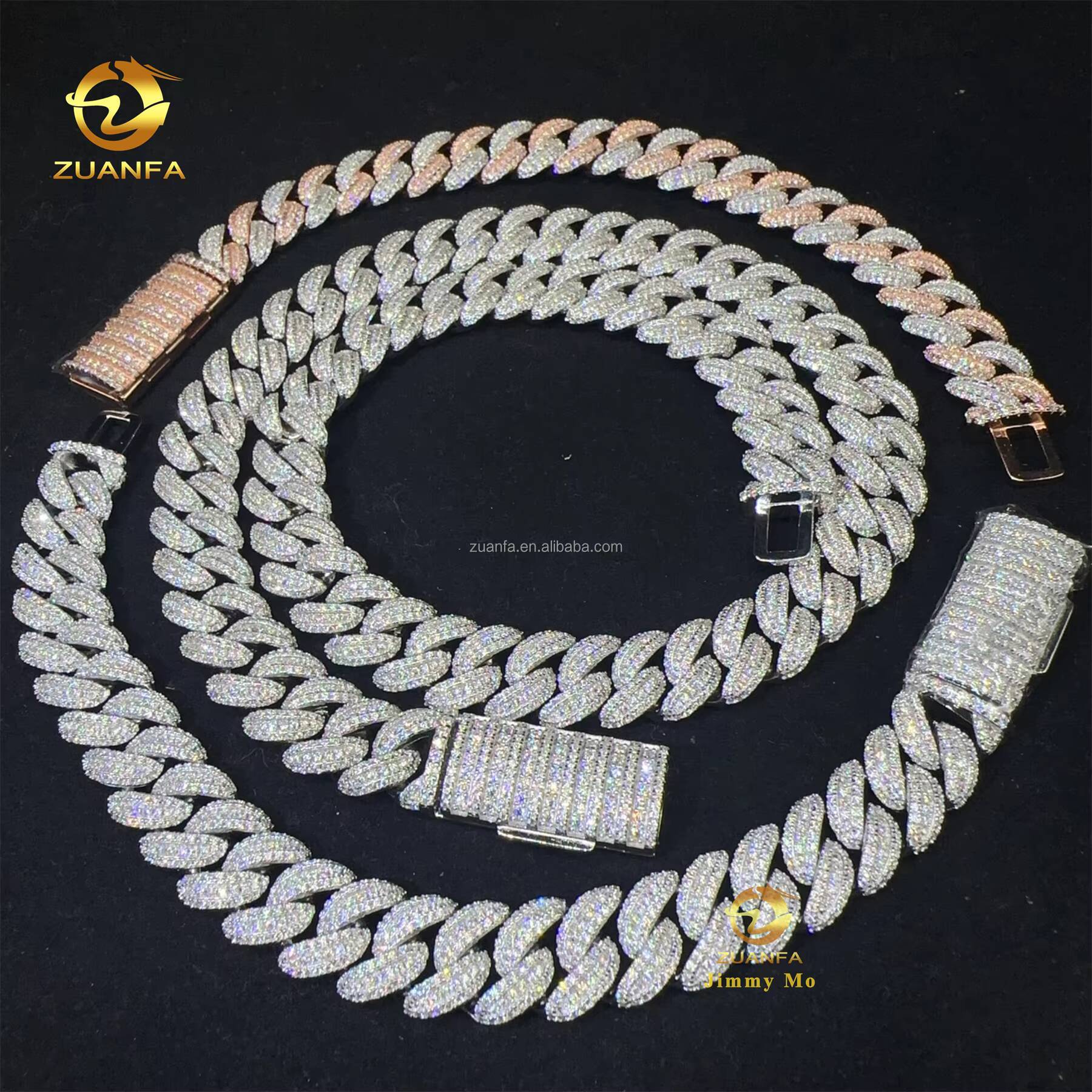 GRA Certificate Popular 925 Solid Silver 13mm Moon Shape Big Guy Buss Down Iced Out Hip Hop Moissanite Miami Cuban Link Chain