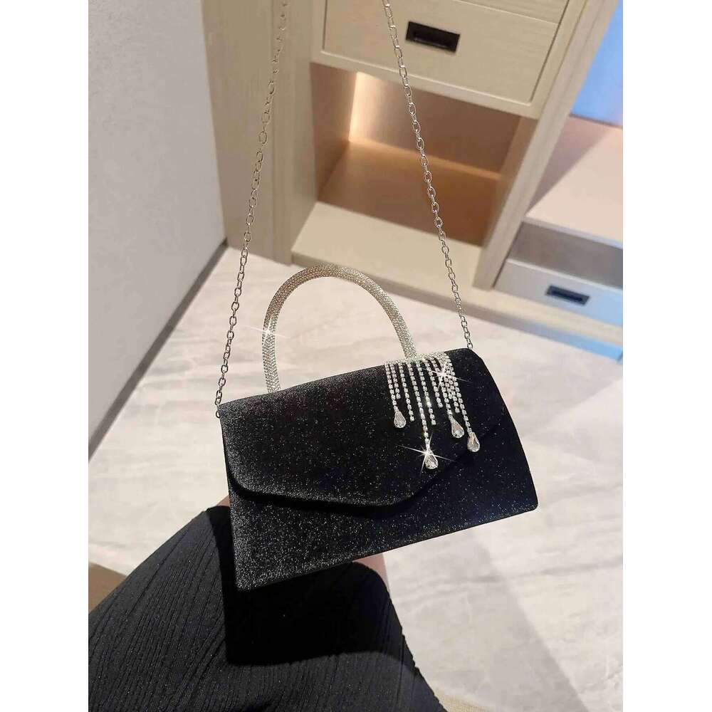 Ladies Autumn Retro Veet Flaps Evening Dress Tassel Banquet Promotion Party Handbag Bridal Bag Y241019