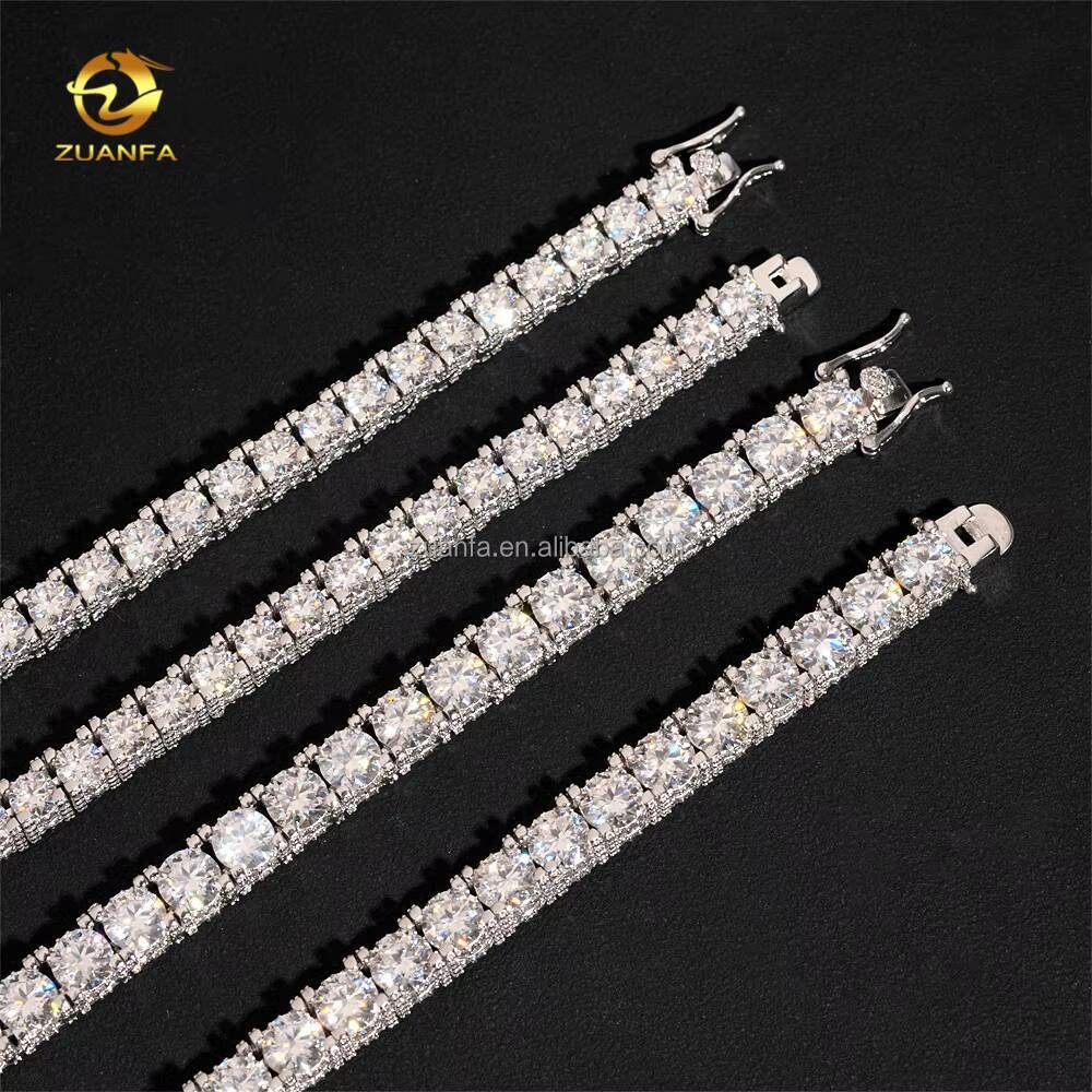 Fashion Style New Arrivals Bulk Stock 5mm 65mm S925 Silver Iced Out Hip Hop VVS Moissanite Diamond Cluster Tennis Bracelet