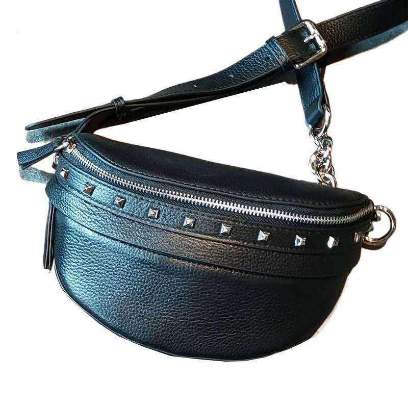 Designer Bags 2025 Genuine Female Korean Version Soft Leather Chest Ins Youth Willow Studs Crossbody Waist For Women Saddle Bag