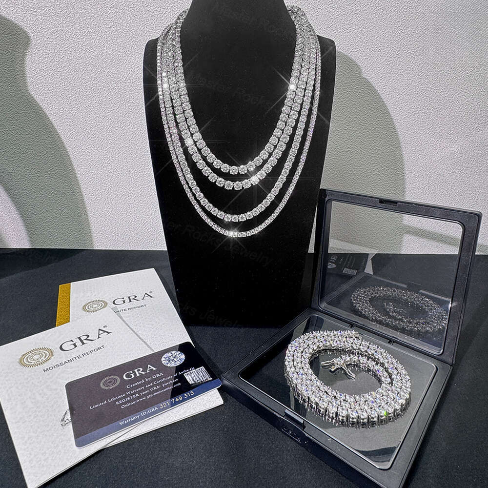 2mm 3mm 4mm 5mm Tennis Necklace Sier VVS Iced Out Hiphop Bling Moissanite Chain