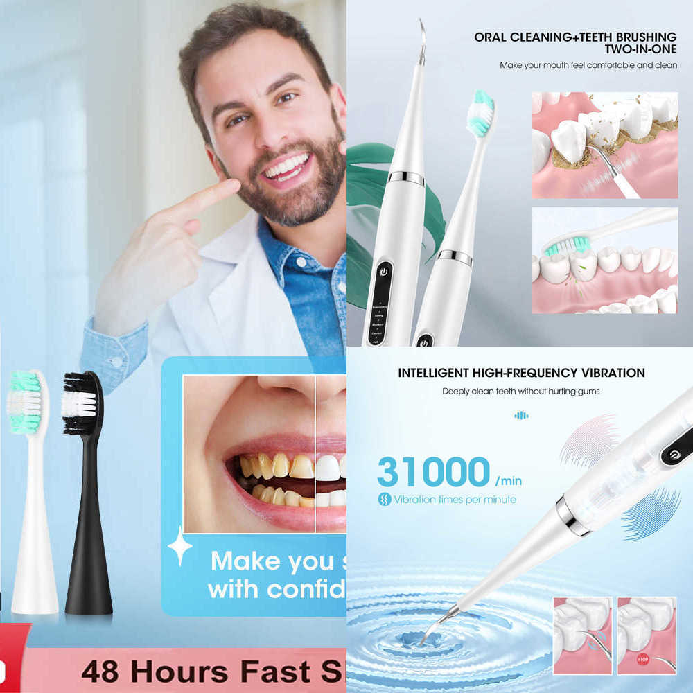 Other Hygiene Electric Teeth Tartar Cleaner Dental Sonic High Frequency Vibration Calculus Plaque Stains Removal Tooth Brush Whitening 221215