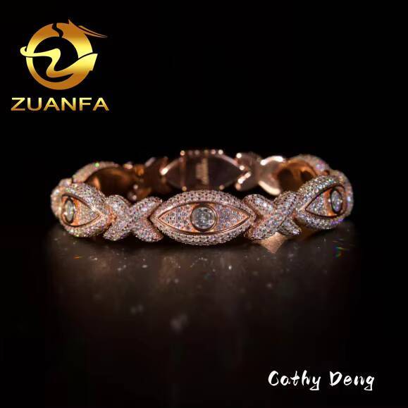 Fashion Rapper Hip Hop Jewelry Evil Eye Diamond Bracelet Men 925 Silver Iced Out Moissanite Bracelet Men