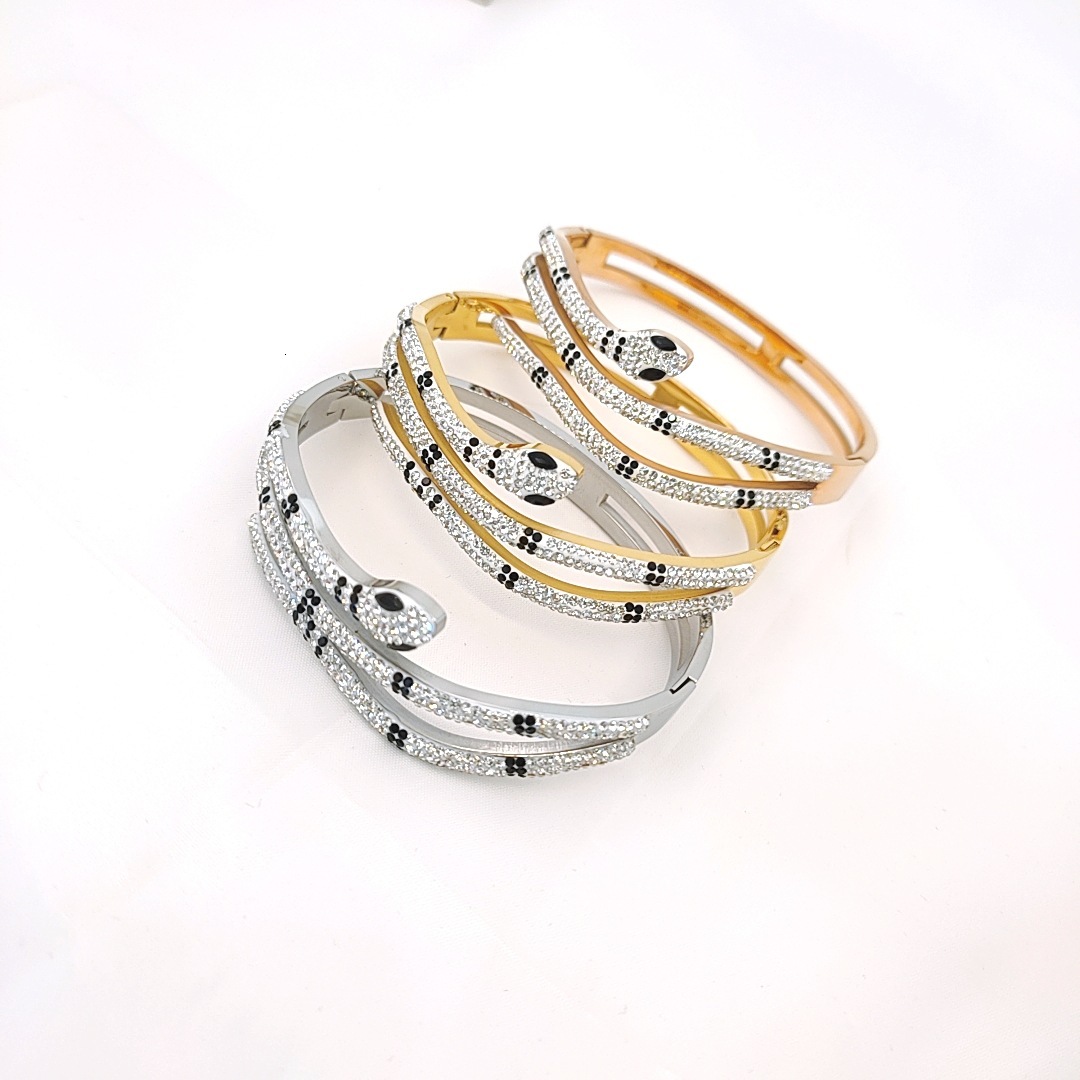 Hot Selling Full Dia Snake-Shaped Titanium Steel Bracelet Trendy Exaggerated Rose Gold