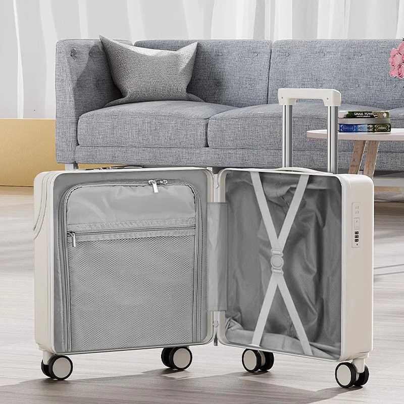 Luggage 20 inch Front Opening Boarding Box Trolley Case 18 inch Password Cabin Suitcase with USB Charging Port Cup Holder Z250905