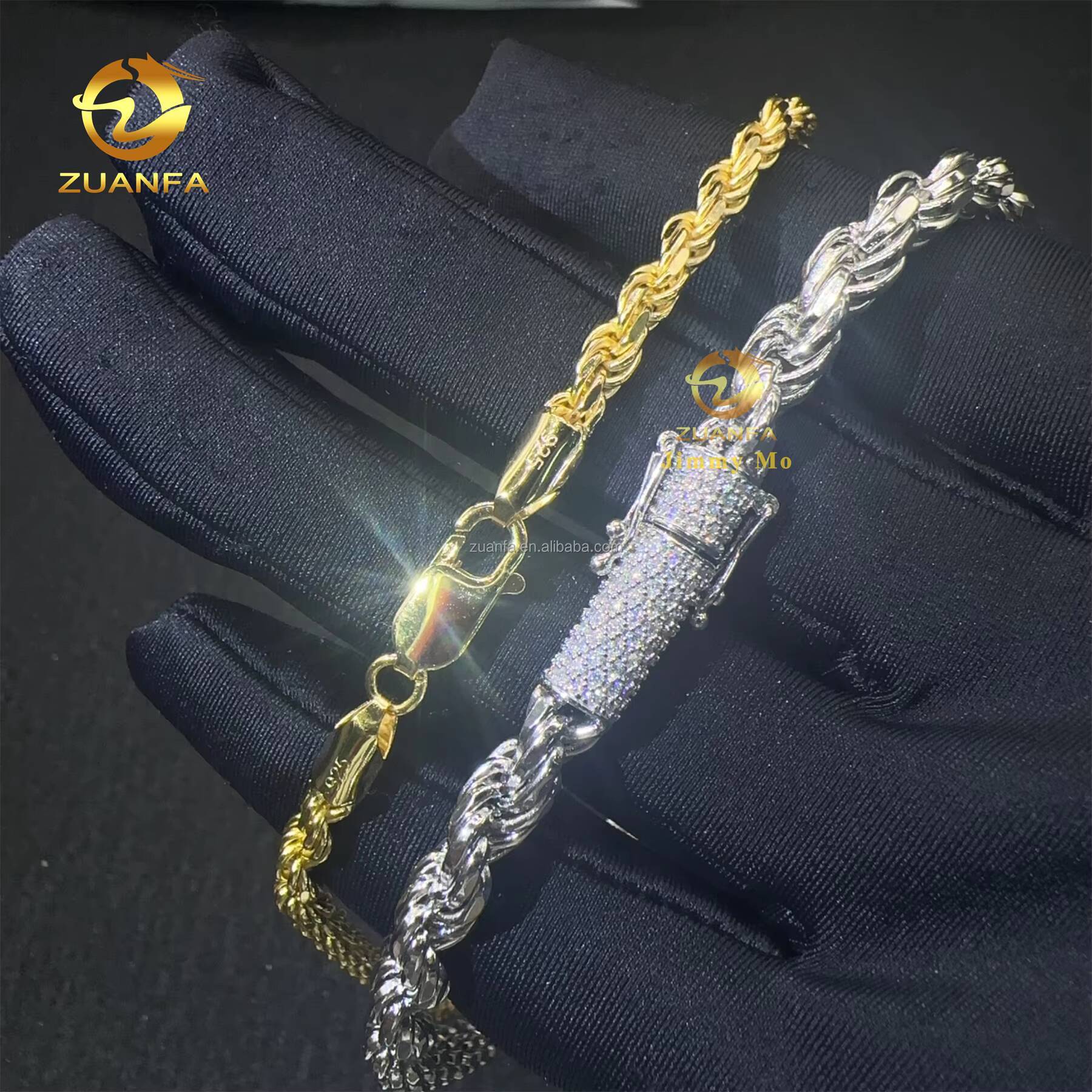 Fashion Iced Out Man Jewelry Hip Hop 925 Silver Solid Rhodium Gold Plated 4mm 6mm Sterling Silver Rope Chain