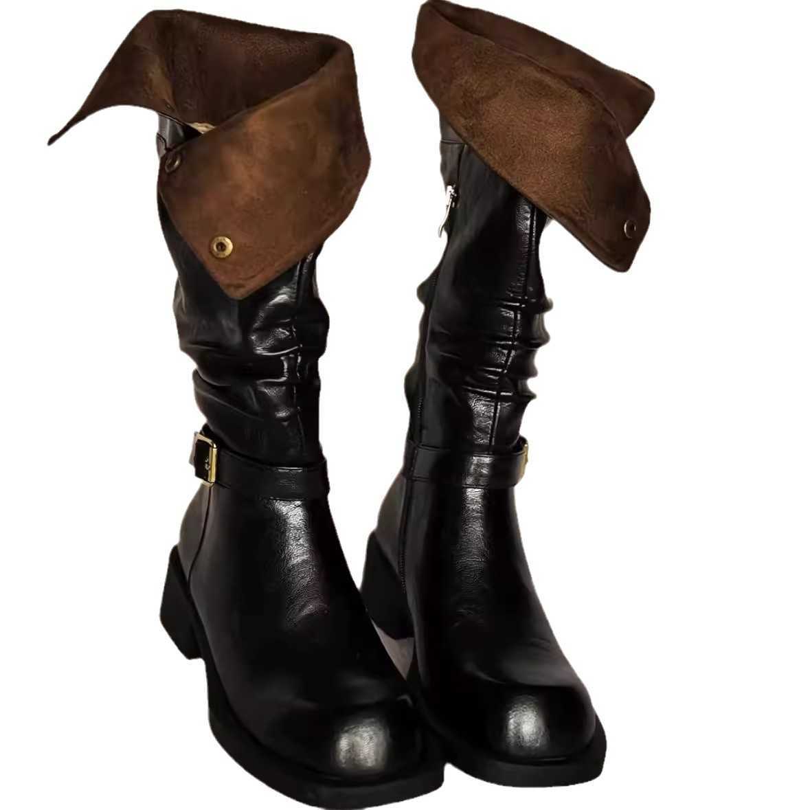 Cowhide Version 2025 Winter New ThickSoled Fashion Boots Reversible High Boots Belt Buckle Riding Boots Long Boots L250905